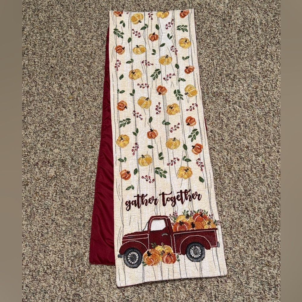 Fall Harvest Table Runner‎ with Red Truck Design thanksgiving fall gather
